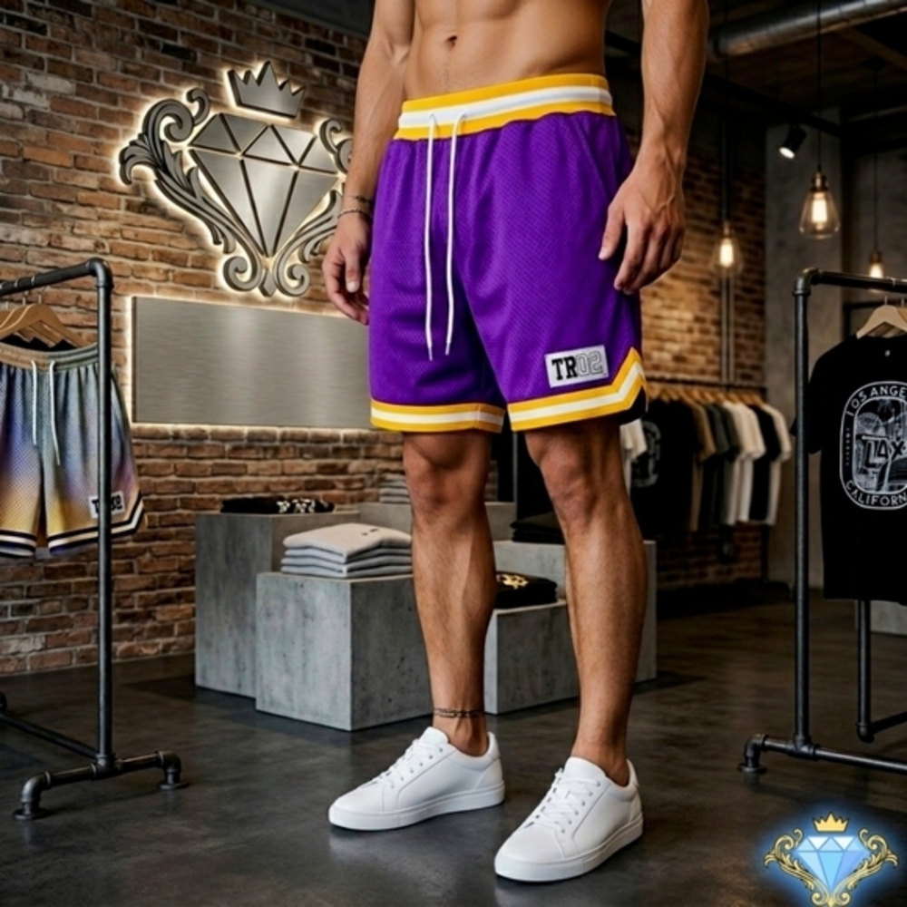 NWT True Religion Men’s Mesh Basketball Shorts - Purple/Gold - Size Medium